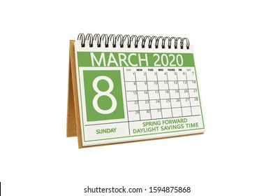 Spring Forward Daylight Savings Time March 8 Calendar White Background