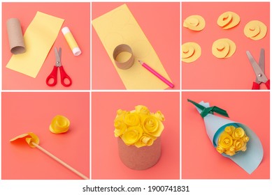 Spring Holiday Concept Craft For Kids, Easy Paper Flowers Art Project, DIY, Tutorial