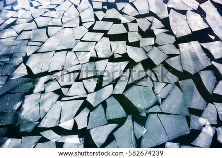 Spring ice drifting on the river. Background texture