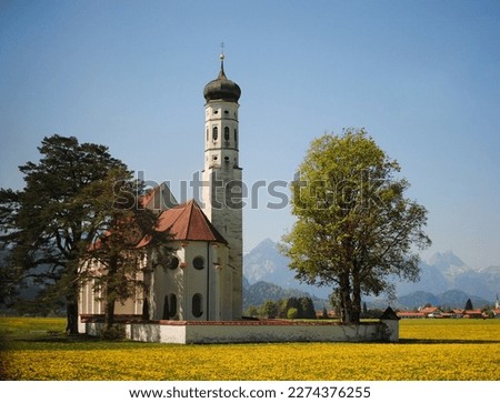 spring landscape, alps, bavaria, green fields, germany nature, green background, beautiful view