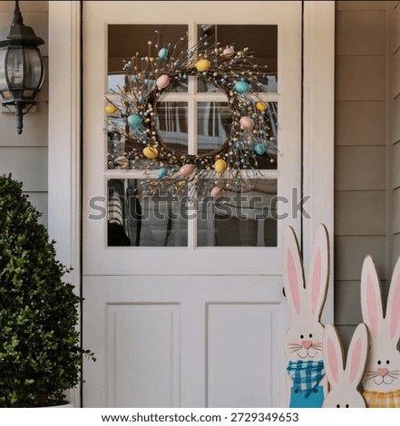 Spring landscape with hidden Easter eggs. Great for outdoor, family, and nature themes.