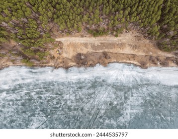 Spring Landscape. The long-awaited spring. Nature wakes up. Melting ice on the lake. Aerial view - Powered by Shutterstock