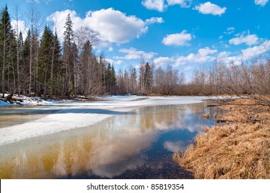 Spring Landscape. In Siberia, The Long-awaited Spring. Nature Wakes Up