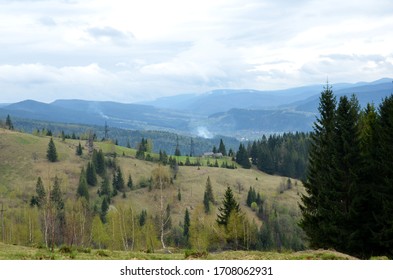 Spring landscape view in the mountains. Carpathian mountains, Ukraine.