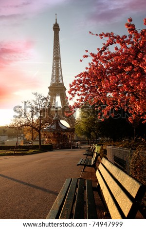 Spring morning with Eiffel Tower, Paris, France