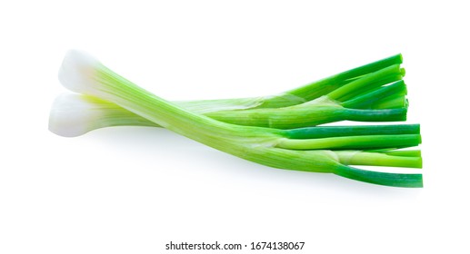 Spring Onions Isolated On A White Background.