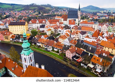 Spring panorama aerial view of Cesky Krumlov. Czech republic