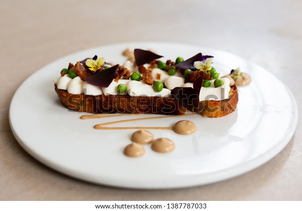 Spring Pea Tartine Goat Cheese Bacon Royalty Free Stock Image