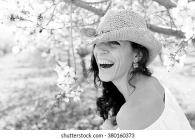 Spring Portrait Of Beautiful 40 Years Old Woman Outdoors