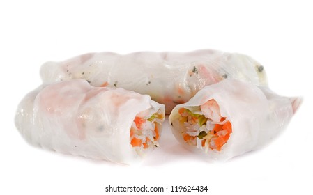 Spring Roll In Front Of White Background