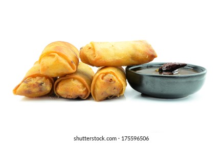 Spring Roll Also Known As Egg Roll Isolated On White.