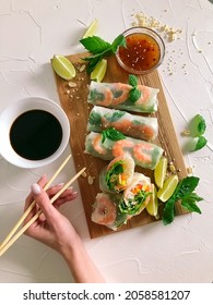 Spring Roll With Seafood And Vegetables In Rice Paper