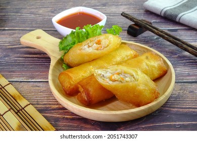 Spring Rolls.Deep Fried Crispy Spring Rolls, Popular Chinese Appetizer, Vegetarian Food