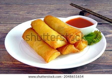 Spring rolls.Deep fried crispy spring rolls, popular Chinese appetizer, vegetarian food