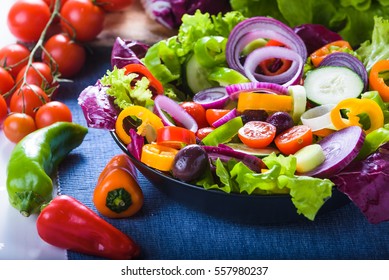 Spring salad with lots of vegetables and full of color.