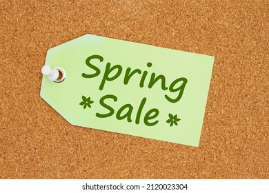 Spring Sale Green Gift Tag On A Bulletin Board For Your Gift Ideas Or Sale Message