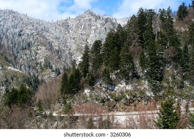 Spring Snow On Newfound Gap Road. Great Smoky Mountains National Park