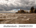 Spring storm on Lake Constance near Monfort Castle in Langenargen, Germany