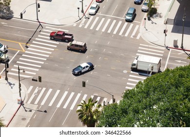 Spring Street and traffic in Los Angeles, USA