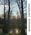 Spring stroll in a changing park at sunset