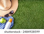 Spring, summer picnic, outdoor recreation background. A woman
