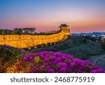 Spring and Sunset at Hwaseong Fortress, Suwon City South Korea.Landmark during sunset. Landscape of Hwaseong Fortress is a UNESCO World Heritage Site. Summer of Suwon Hwaseong Fortress