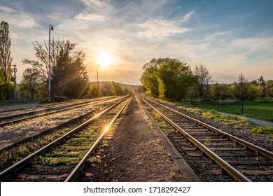 Spring sunset on railway tracks - Czech Republic, Europe - Shutterstock ID 1718292427