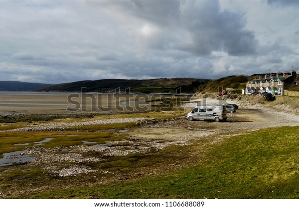 Spring sunshine at a car park in Silverdale on\
Morecambe Bay, Lancashire.\
England.
