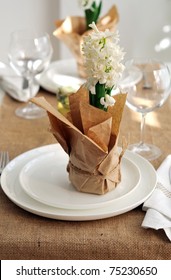 Spring Table Setting With White Hyacinth