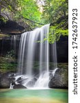 Spring time at Sougahoagdee Falls.This 70 foot fall nestled in a hollow off of Brushy Creek in the Bankhead Forest Alabama is a beauty. Bluffs rise from the creek to form a natural bowl with the falls