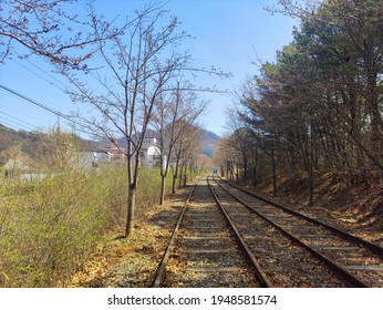 Spring Views Around The Railroad Tracks While Riding A Rail Bike: Gapyeong County Rail Park Gyeonggi-do Korea. March 31 2021. 