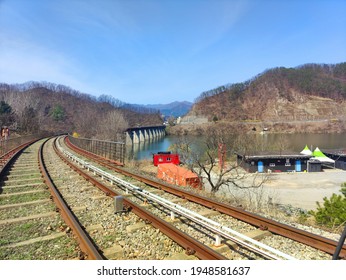 Spring Views Around The Railroad Tracks While Riding A Rail Bike: Gapyeong County Rail Park Gyeonggi-do Korea. March 31 2021. 