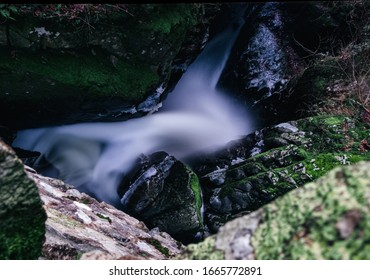 Spring Water Mountain Fast Flowing River Shot With Long Exposure At The Lake District, UK