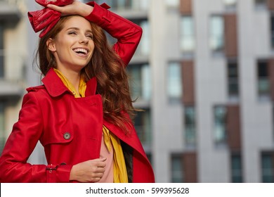 Spring Woman In Red Coat