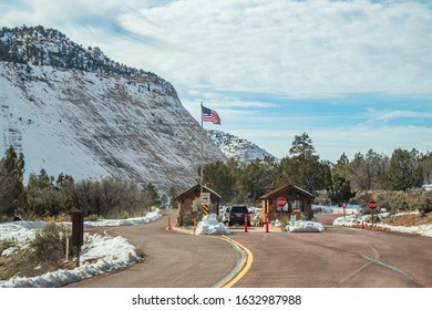 Springdale, UT, United States - January 2020 : Zion National Park Entrance, An American National Park Located In Southwestern Utah Near The Town Of Springdale