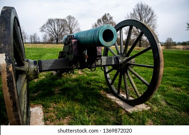 Springfield, MO—April 11, 2019; Open Muzzle Of Smoothbore Bronze Civil War Era Cannon With Wooden Wheels And Carriage At Wilsons Creek National Battlefield Parkin In Southwest Missouri In Springfield