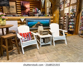 Springfield, IL USA - May 2, 2022: A Display Of Outdoor Furniture For Sale At The Scheels Sporting Goods Store In Springfield, Illinois.