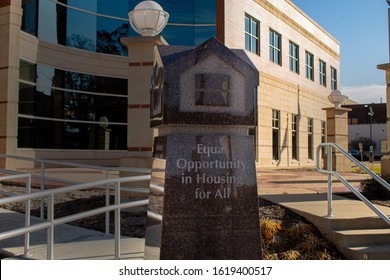 Springfield, IL / USA - November 2019: Equal Opportunity In Housing For All Sign Located Outside In Downtown Springfield, IL. 