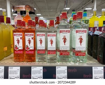 Springfield, IL USA  - September 23, 2021:  A Display Of Bottles Of Beefeater Gin  At A Binneys Liqour Store In Springfield, Illinois.