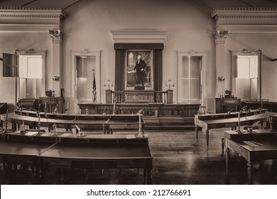 SPRINGFIELD, ILLINOIS - AUGUST 11: House Of Representatives Chamber In The Old Illinois State Capitol Building On August 11, 2014 In Springfield, Illinois