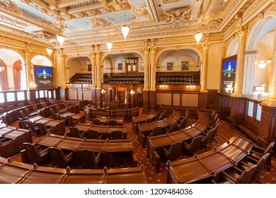 SPRINGFIELD, ILLINOIS, USA - JULY 11, 2018 - Interior Of The House Of Representatives Of The Illinois State Capitol In Springfield, Illinois.