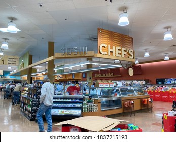 Springfield, IL/USA -10/2/20:  The Deli Counter Of A Schnucks Grocery Store With Colorful Sliced Meat And Cheese And Freshly Prepared Food Ready To Be Purchased By Consumers.