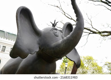 Springfield, MA - May 2022: A close up of the Horton sculpture at the Dr. Seuss National Memorial Sculpture Garden