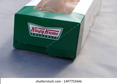 Springfield, NJ 8/23/19: Krispy Kreme Donuts/Doughnuts In A Krispy Creme Box With A Black Background