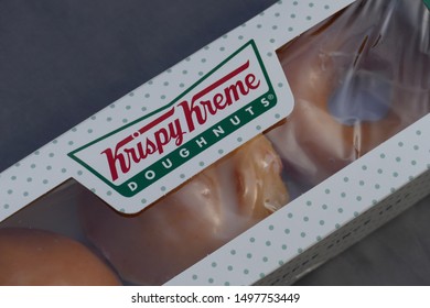 Springfield, NJ 8/23/19: Krispy Kreme Donuts/Doughnuts In A Krispy Creme Box With A Black Background