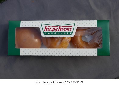 Springfield, NJ 8/23/19: Krispy Kreme Donuts/Doughnuts In A Krispy Creme Box With A Black Background