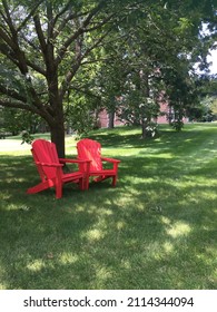 Springfield, OH USA -  August 12, 2017: Adirondack Chairs Dot The Campus Of Wittenberg University.