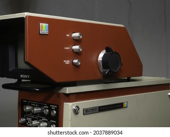 SPRINGFIELD, UNITED STATES - Aug 30, 2021: Vintage 1970s Television Studio Camera Sony Trinicon Color Camera