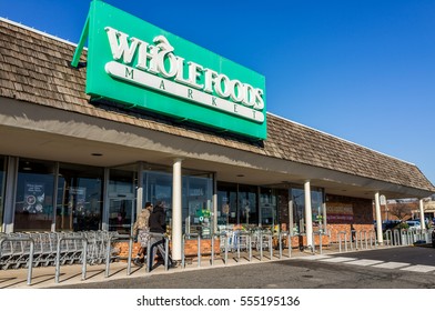 Springfield, USA - December 20, 2016: Whole Foods Market store facade with customers 