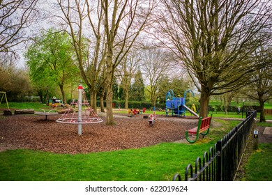 Springtime Scene In A Park, A Play Area For Children, UK.